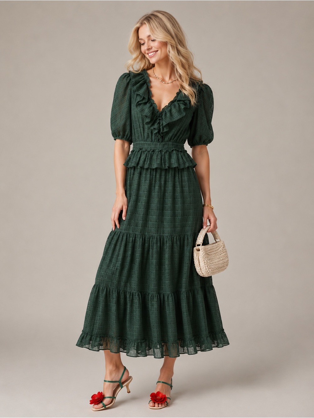 Moon River Ruffle Tiered Midi Dress Cottagecore Romantic S wedding guest